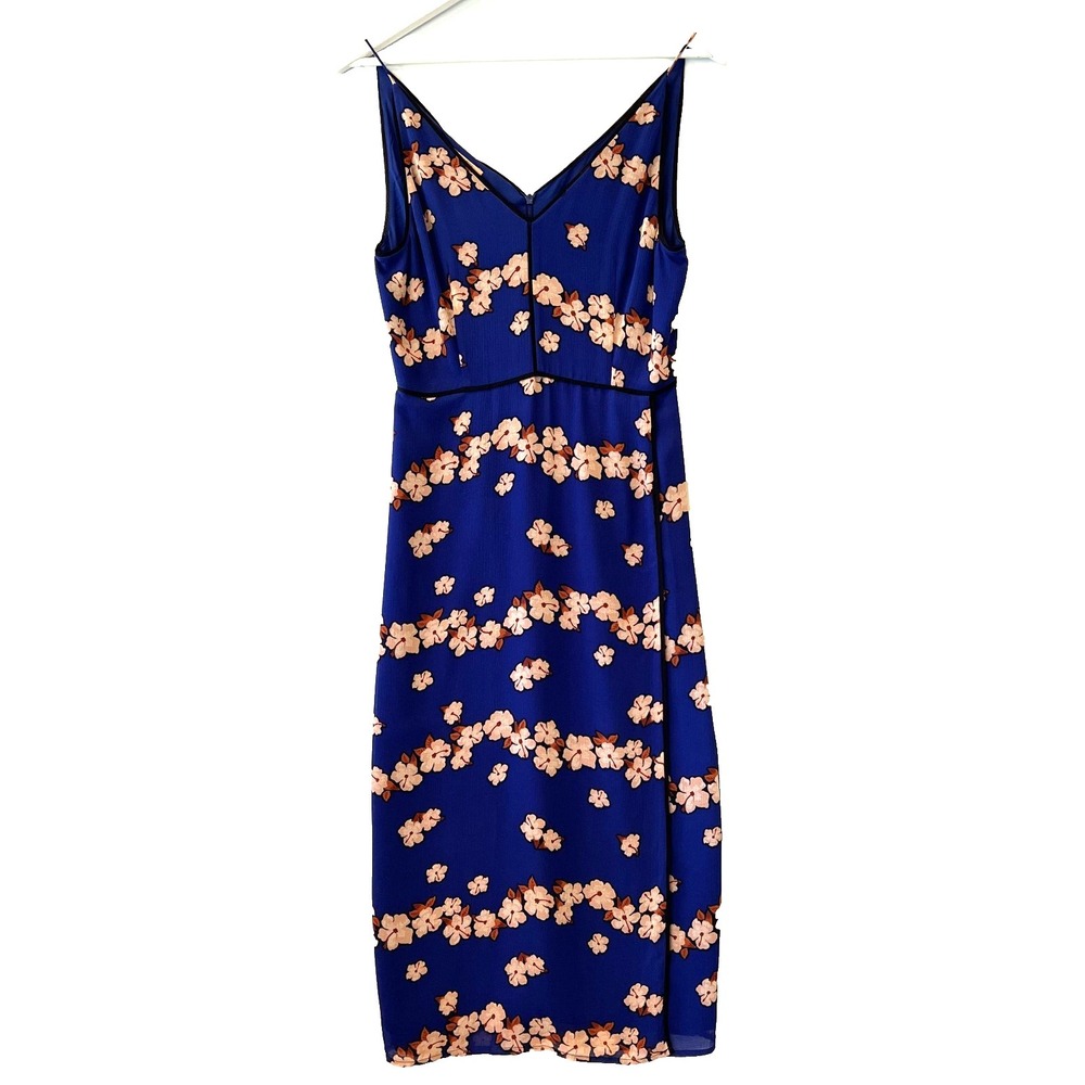 SCOTCH &‎ SODA Sleeveless Dress S Aloha Hula Blue Floral Faux Wrap Zipper Lined